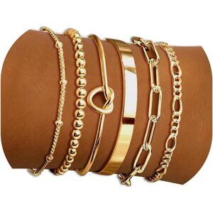 Gold Bracelets Set 18K 14K Real Gold Plated Copper Waterproof Cuff Jewelry